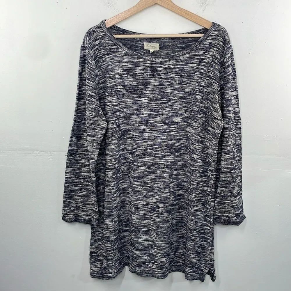 Lou & Grey Long Sleeve Slub Knit Navy Blue White Women's Dress Size Large